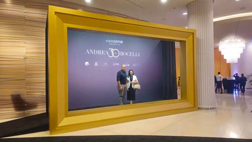 Gilded photo frame activation in the Andrea Bocelli VIP lounge