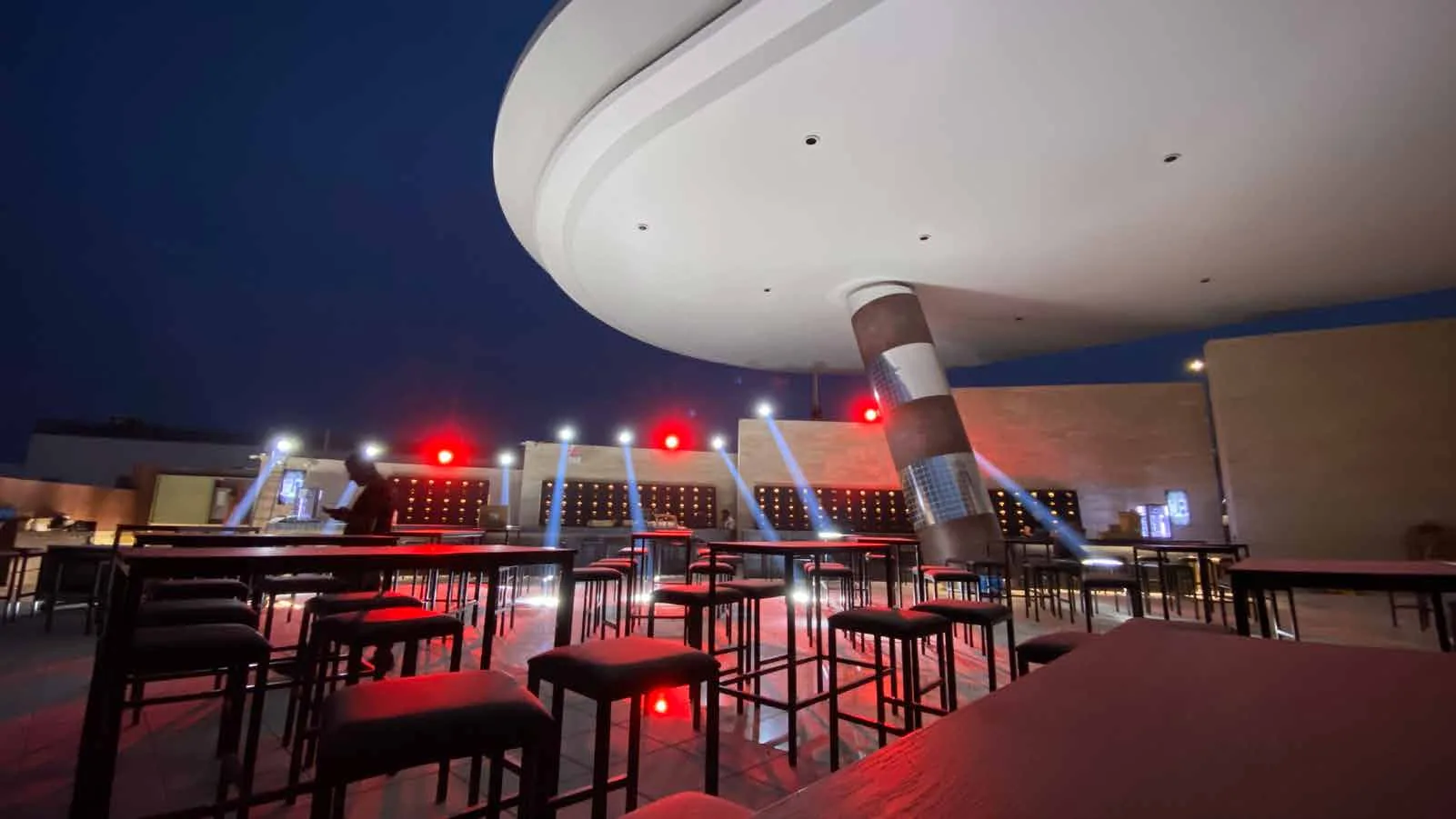 B018 pop up club terrace with bar counters and lounge seating