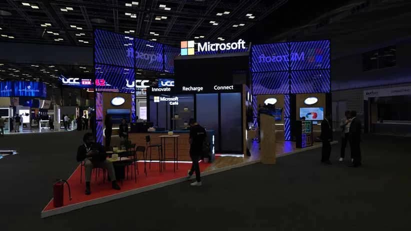 Microsoft ConTeq partner pods and cafe area within the booth