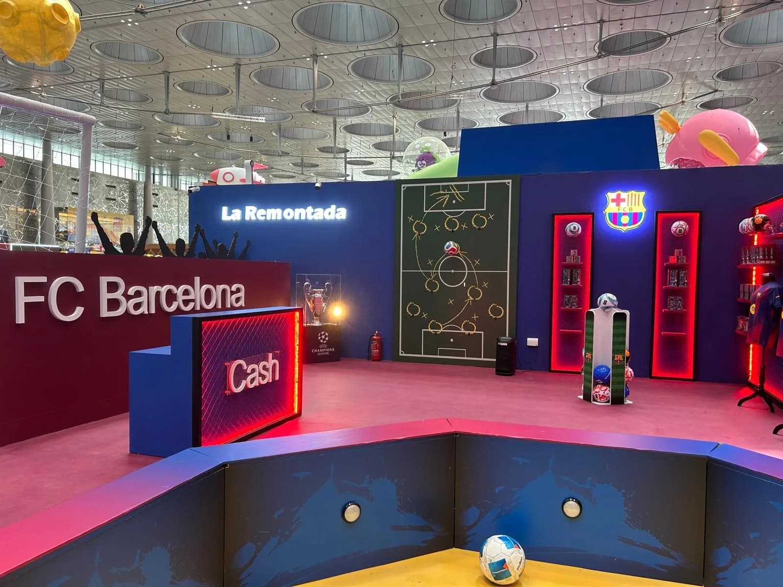 FC Barcelona activation with La Remontada wall and merchandise displays