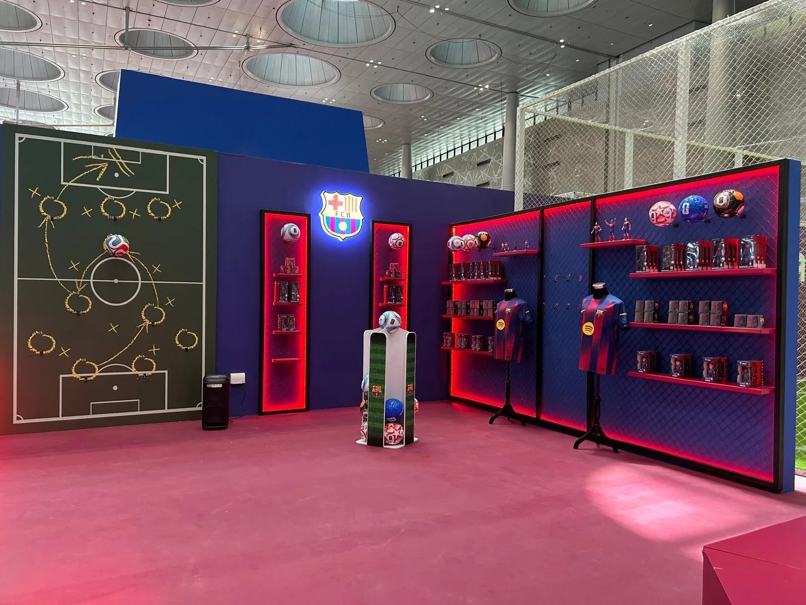 FC Barcelona shirt and ball display wall with tactics board