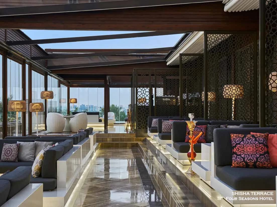 Shisha Terrace daytime view along the marble-floored lounge