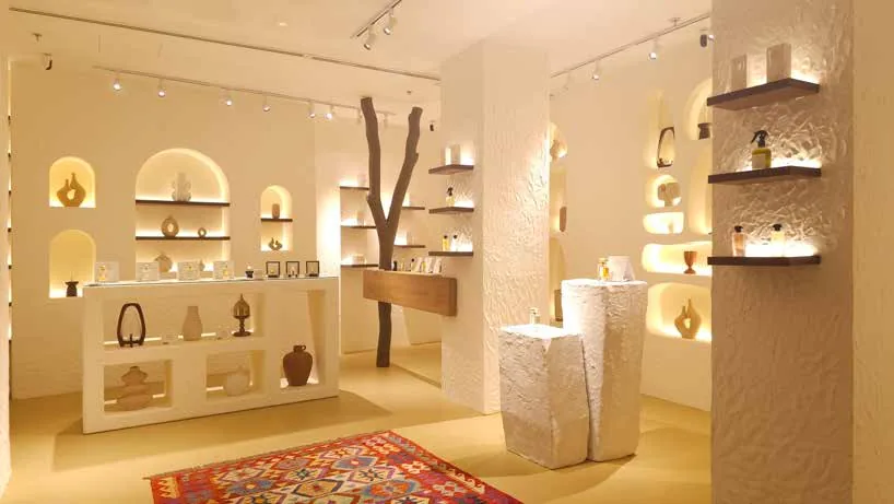 Najla Perfumes boutique interior with sculpted display niches